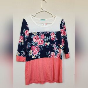 XL floral shirt, multicolor, 3/4 sleeve